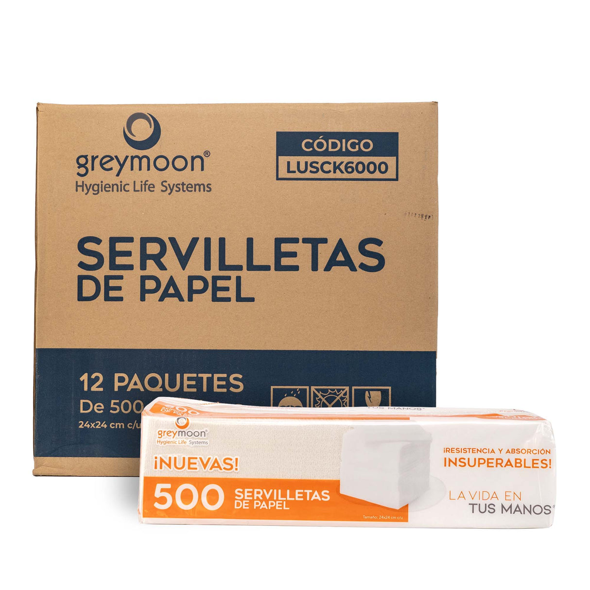 SERVILLETA GREY MOON HOJA SENCILLA BCA 1/4  24x24 12 PAQUETES DE 500 C/U 6,000 SERVILLETAS