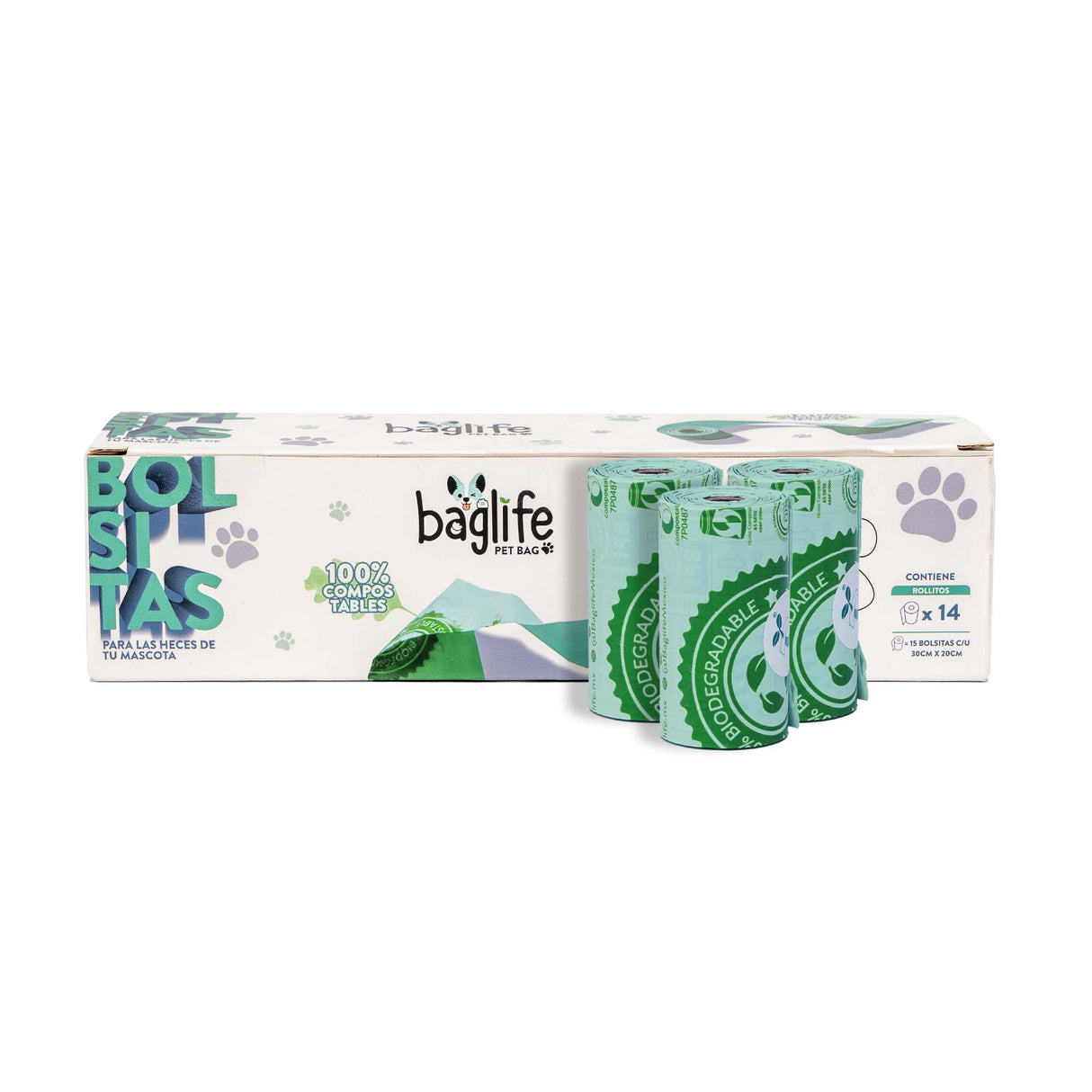 COMPOSTABLE BAGLIFE PET BAG CAJA 14 ROLLOS C/210 BOLSAS