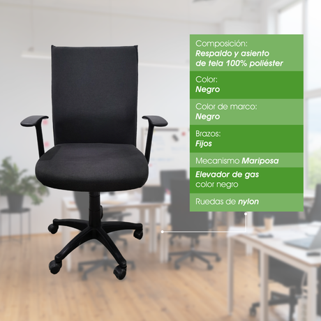 Silla "Satélite" Para Oficina Tapizada En Tela Color Negro