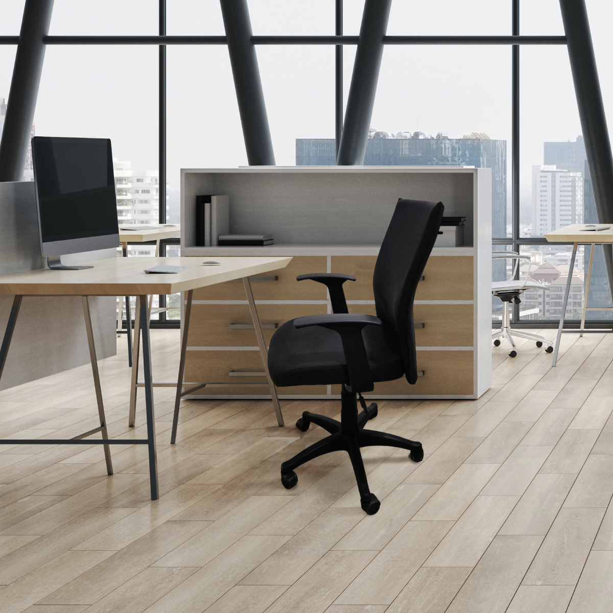 Silla "Satélite" Para Oficina Tapizada En Tela Color Negro