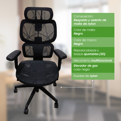Silla "Star" Ejecutiva Ergonomica Reclinable Tapizado Malla Nylon
