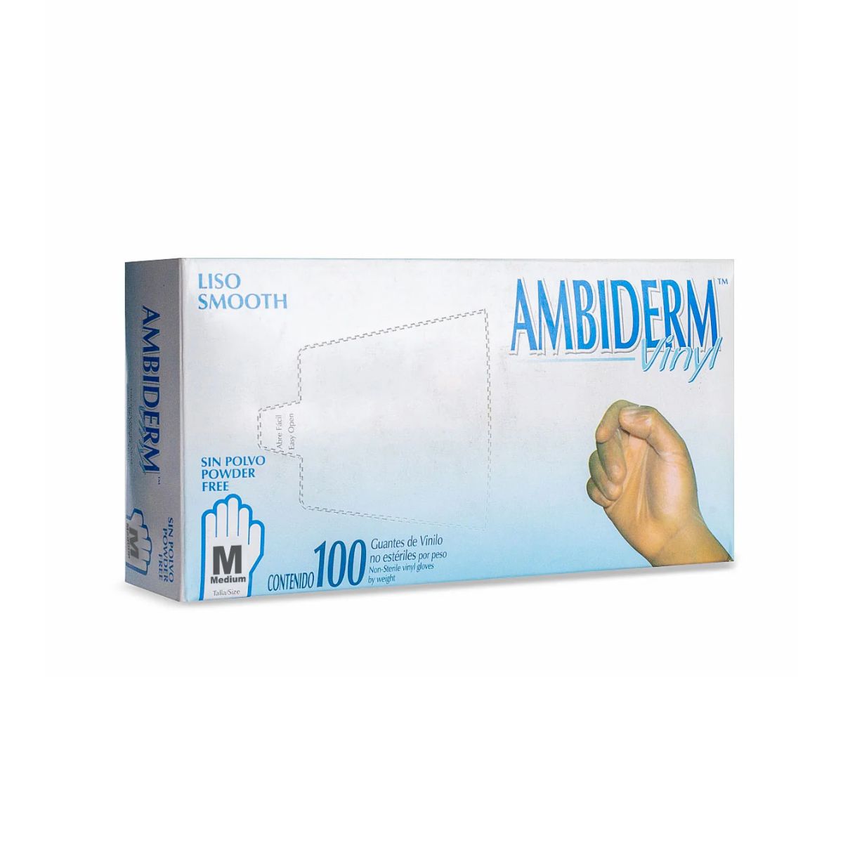 Guante Vinil Ambiderm Libre De Polvo C/100 Pzs Talla Mediana