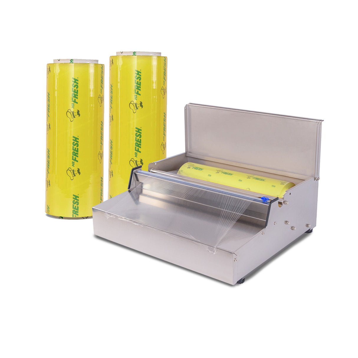 STAINLESS STEEL FOOD WRAPPER KIT WITH 2 INSTITUTIONAL 35 CM VITAFILM ROLLS OF 800 METERS.