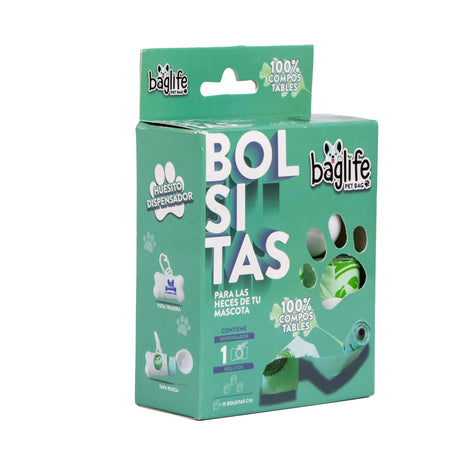 BAGLIFE PUPPY BOX 3 ROLLOS C/45 BOLSAS + DISPENSADOR EN FORMA DE HUESITO